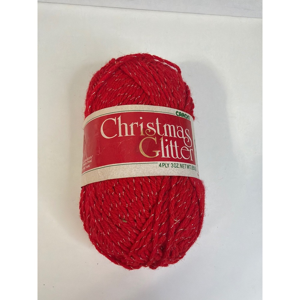 Caron Christmas Glitter Yarn 0102 Red Metallic 4 Ply Worsted Acrylic 3oz Skein
